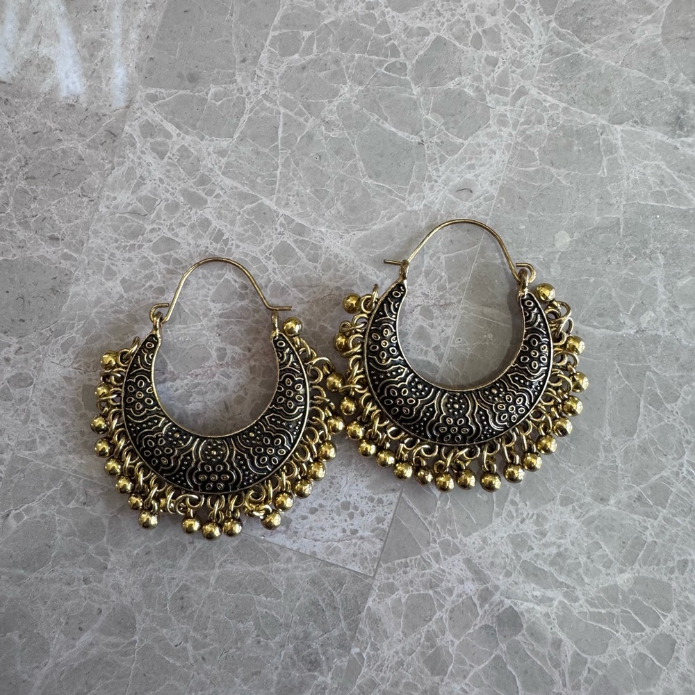 Boho Oxidized Hoop Earrings Indian Pakistani Statement Jewelry